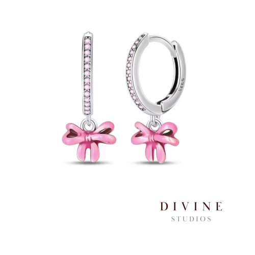 Pandora pink ribbon silver 925 earrings