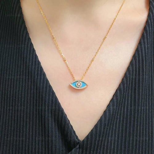 LUCKY EYE MALACHITE Yellow gold Silver 925 Necklac...