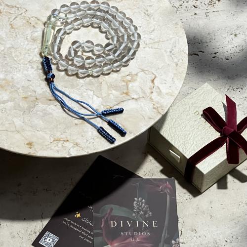 سبحة بكلايت شفاف كركوشه نيلي بكحلي