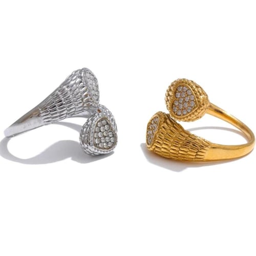 Open ends heart stainless steel gold ring