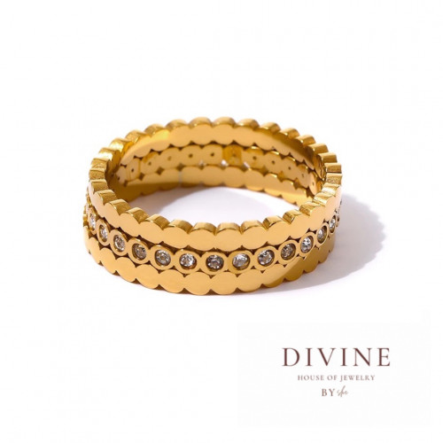 Exquisite Bling 3 gold plated steel rings