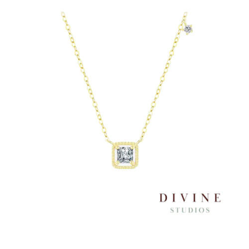 Square shaped gold plated silver 925 necklace