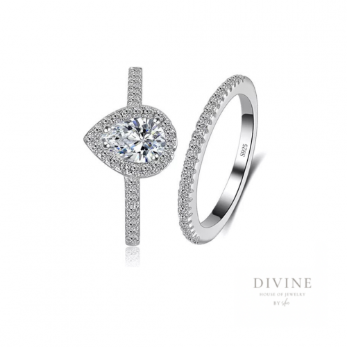 خاتمين مطلي فضة بحجر زيركون بشكل دمعه