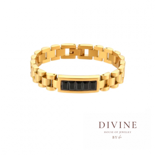 Watchbandgold plated stainless steel black stone b...