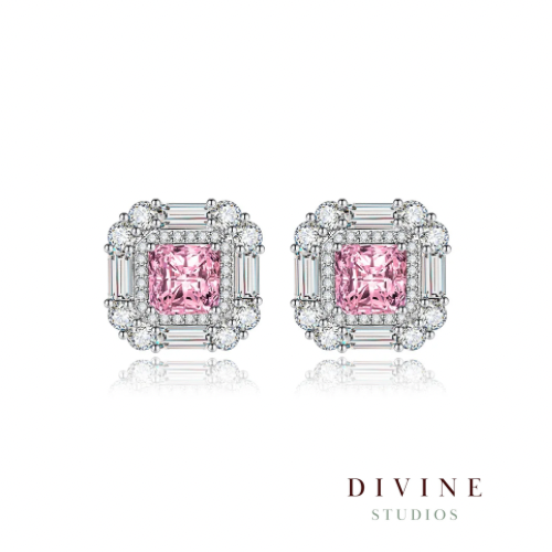 geometric pink square 925 earrings