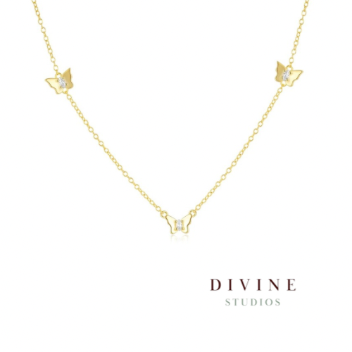Three butterflies golden silver 925 Necklace