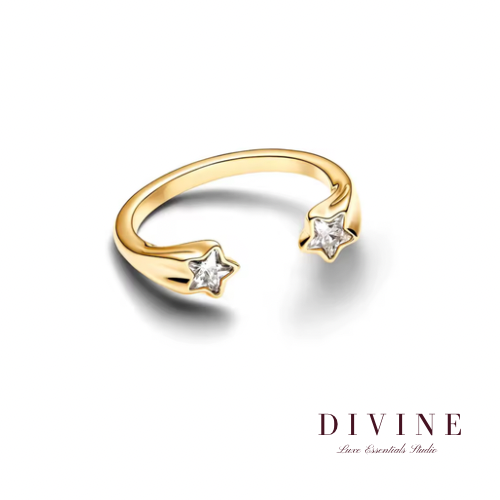 Two stars golden silver 925 ring