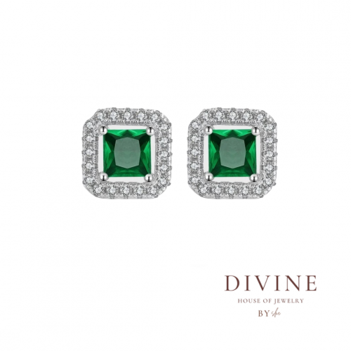 Green stone full zircon silver 925 earrings
