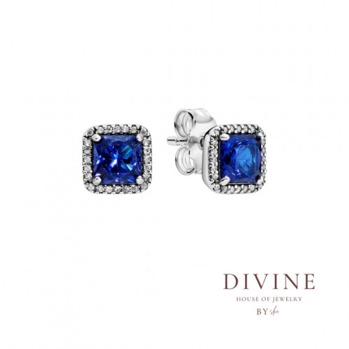 square blue stone silver 925 earrings