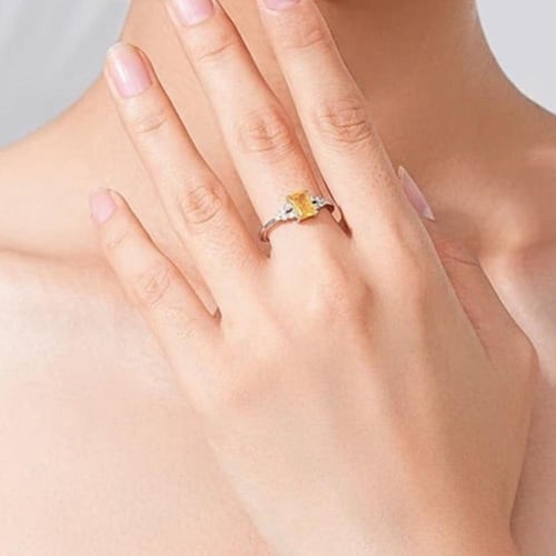 yellow square stone silver 925 ring