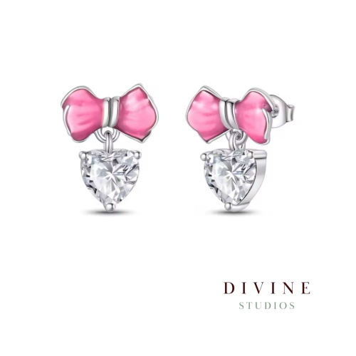 Pandora pink heart ribbon silver 925 earrings