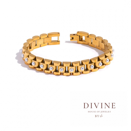 steel 18k gold plated pearly chain bracelet