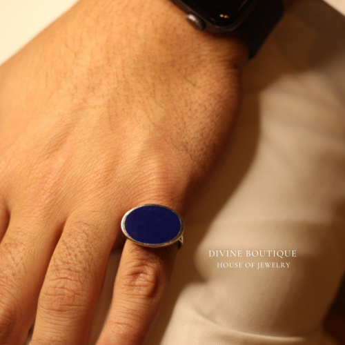 خاتم فضه بحجر ازرق غامق