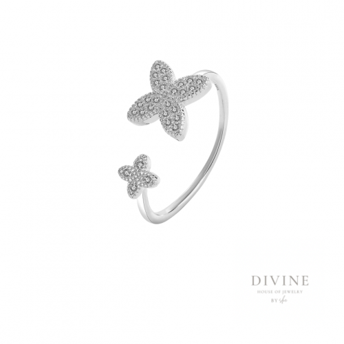 silver 925 double flower ring