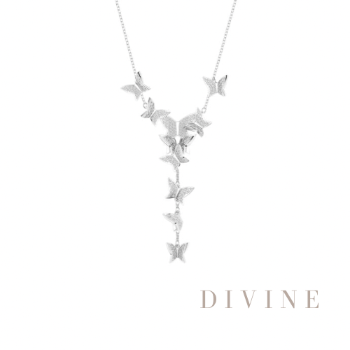 Long Butterfly hypoallergenic rhodium plate neckla...