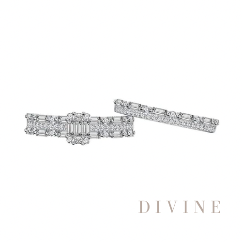 Engagement square silver 925 ring set