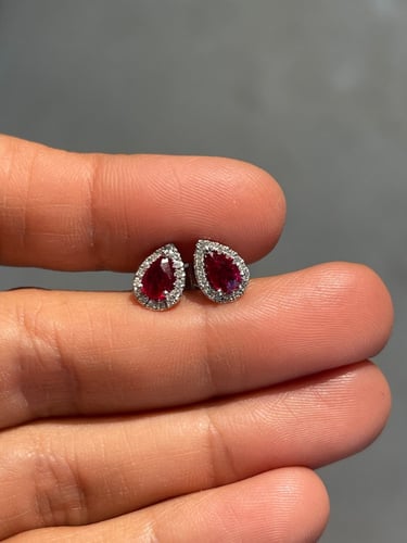 water drop red stone silver 925 earrings
