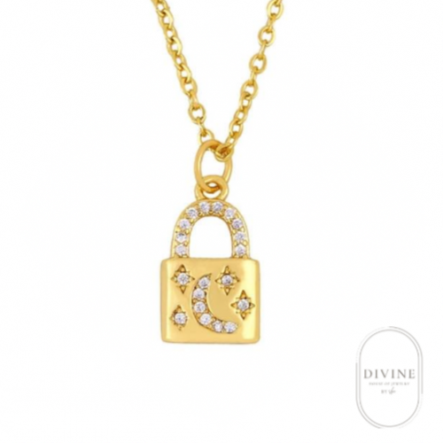 سلسال مطلي ذهب بتعليقه قفل قمر ونجوم