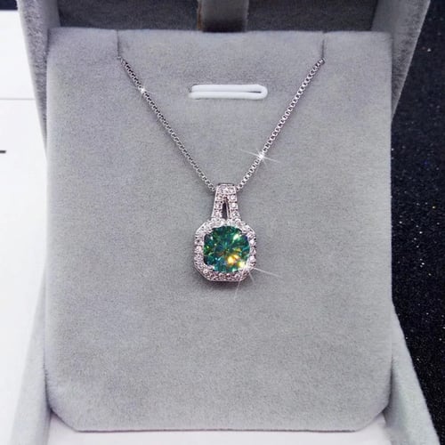 silver 925 square emerald stone necklace