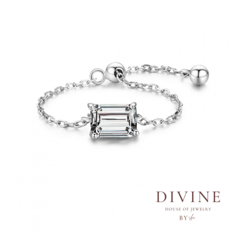 clear square stone resizable silver 925 ring