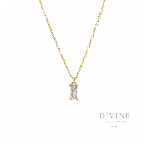 French Square Diamond Pendant 14k Gold Plating Nec...