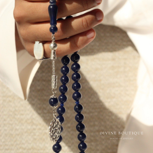 سبحة حجر بكلايت أزرق غامق