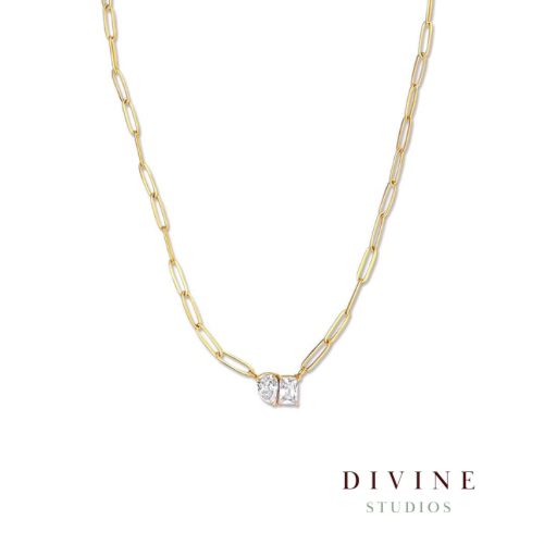 Twin stones gold plated steel necklace