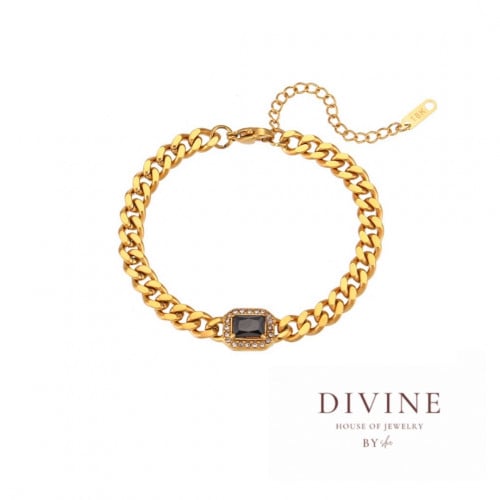gold plated black stone chain bracelet