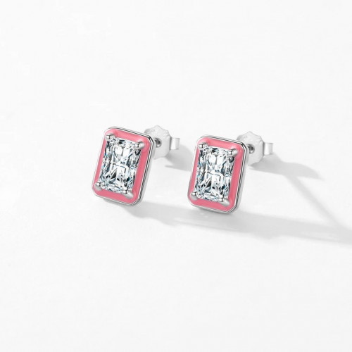 pink square silver 925 earrings