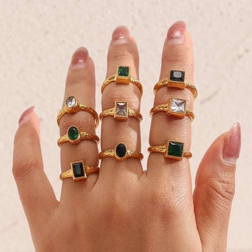 gold plated steel resizable black stone ring