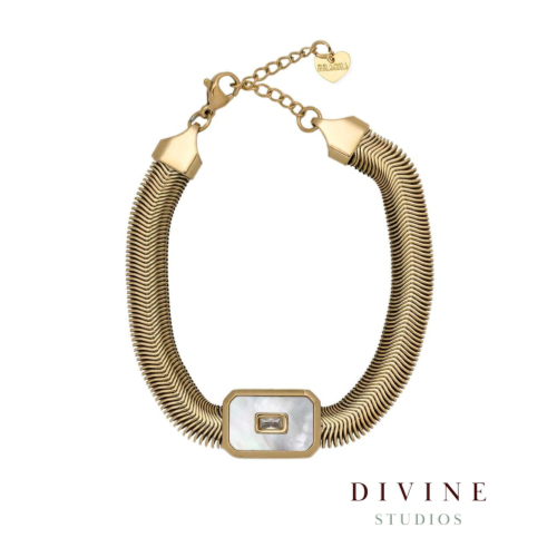 White square stone gold plated steel bracelet
