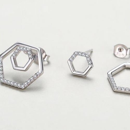 Hexagon silver 925 earrings