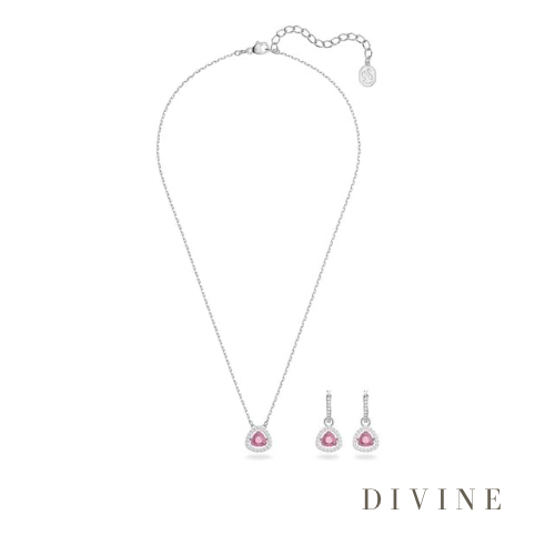 Dancing silver pink stone necklace & earrings set