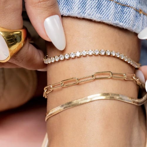 Stainless Steel crystals gold anklet