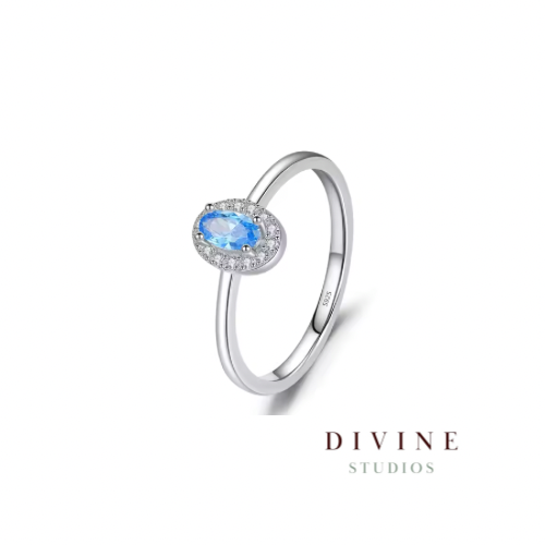 Classic oval baby blue stone silver 925 ring