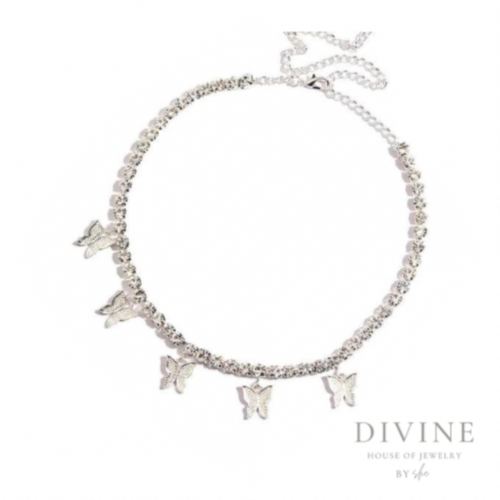 تشوكر مطلي فضة بتعليقه فراشات