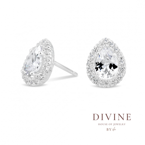 water drop clear stone silver 925 earrings