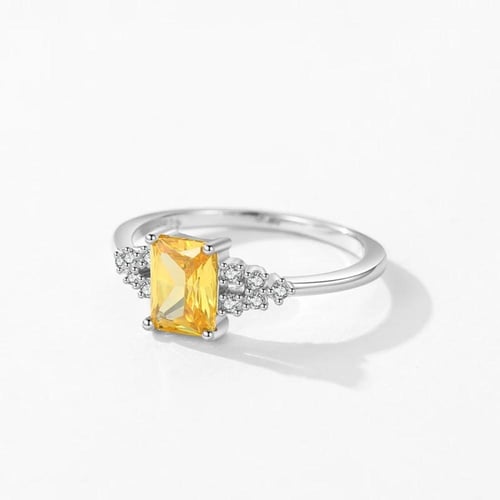 yellow square stone silver 925 ring
