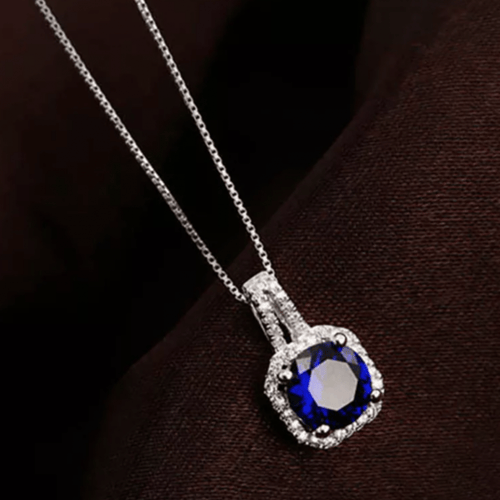 silver 925 square blue stone necklace