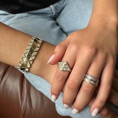 Triangle cut gold plated full stone copper Bracele...