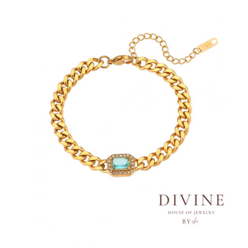 gold plated emerald stone chain bracelet