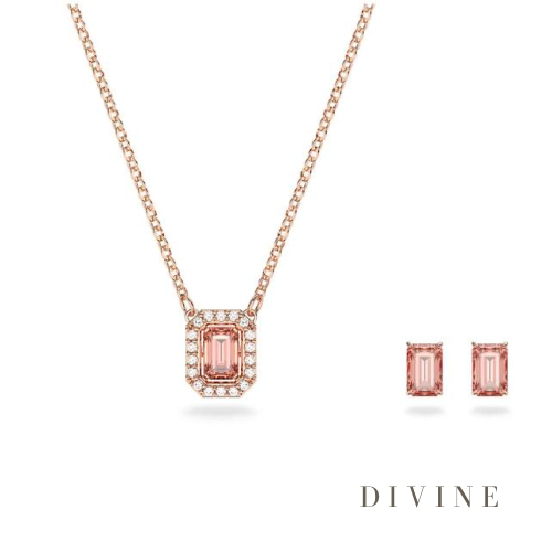 Dancing stone rose gold necklace and earrings set