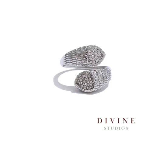 Open ends heart stainless steel ring silver