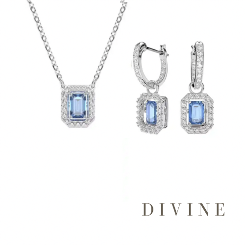 Dancing silver blue stone necklace & earrings set