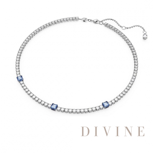 Matrix Tennis necklace Mixed cuts, Blue, Rhodium p...