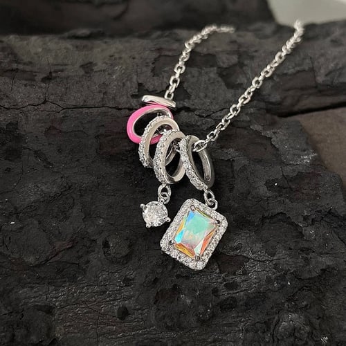 Charming pink Multiple Circle silver 925 necklace