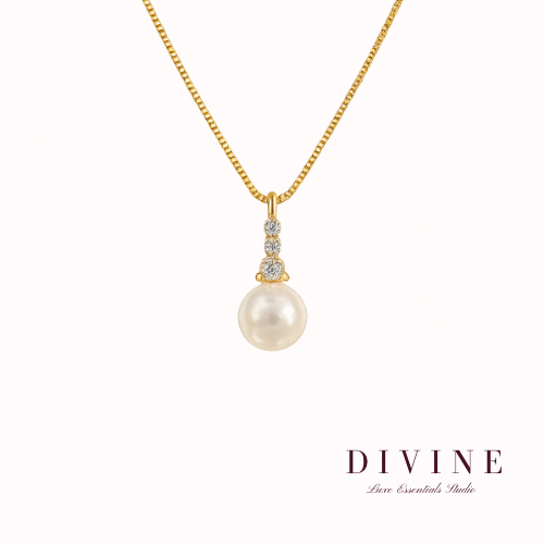 Three stones pearl stainless steel necklace