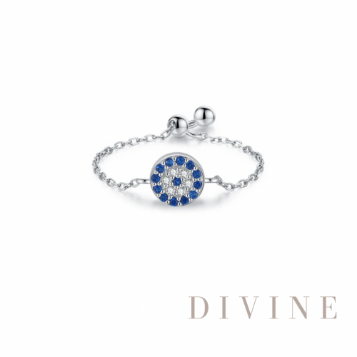 Silver 925 adjustable blue eye shaped ring