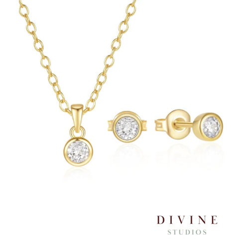 Round stone silver 925 simple set