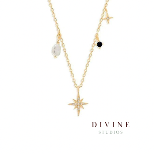 stars stones gold plated silver 925 necklace
